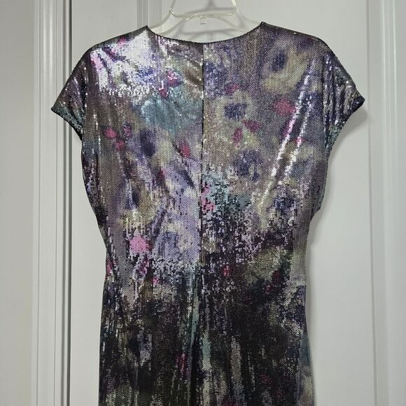 Bisou Bisou Michele Bohbot Multicolor Sequin Dress Women's 8 V-Neck Knot Waist - Picture 11 of 12